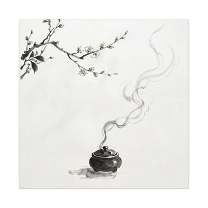 Calm Incense Smoke Canvas Art - Sumi E Zen