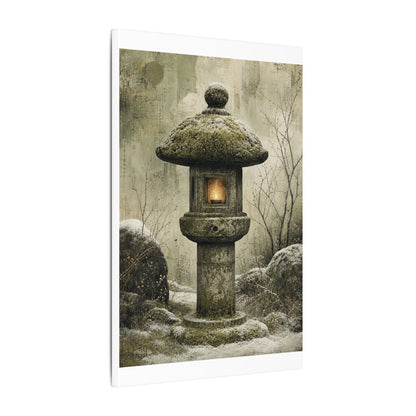 Stone Lantern Winter Canvas Art | Japandi Neutral Design