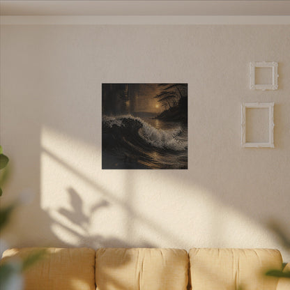 Ocean Wave Dark Texture Canvas Art | Bold Dark Japandi Art