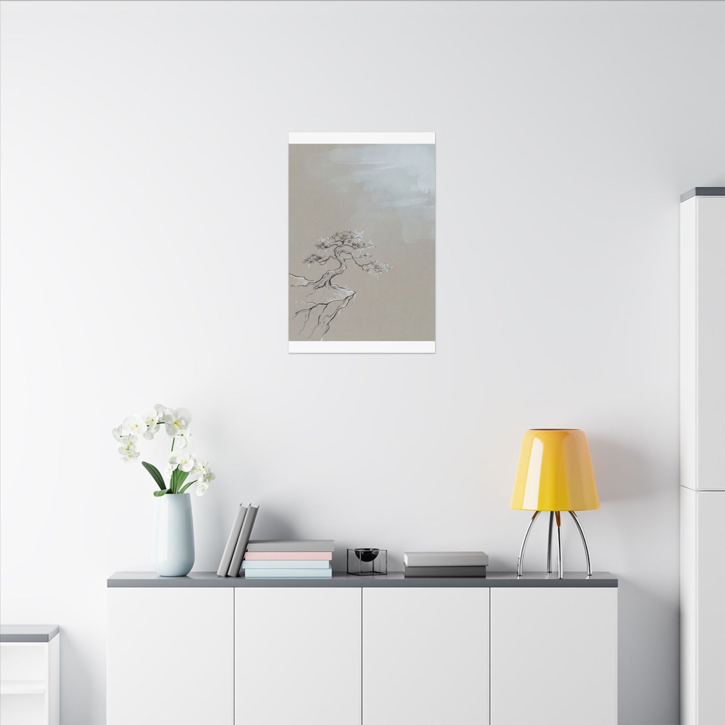 Pine Tree Minimal Line Canvas Art | Warm Japandi Art