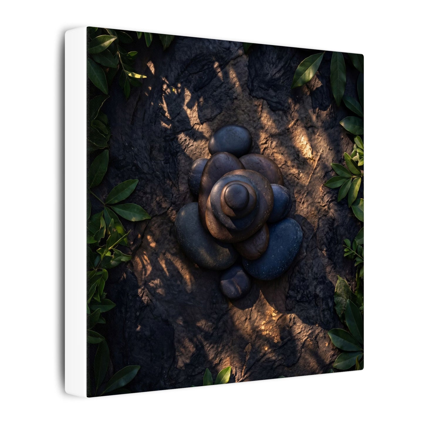Ma River Stones Canvas Art - Dark Japandi Dark Texture