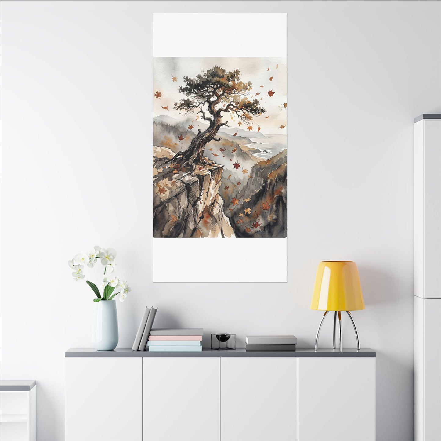 Autumn Pine Tree Watercolor Canvas Art | Warm Decor