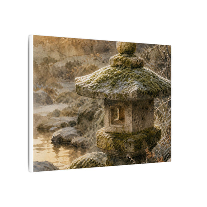 Winter Stone Lantern Watercolor Canvas Art | Earthy Decor