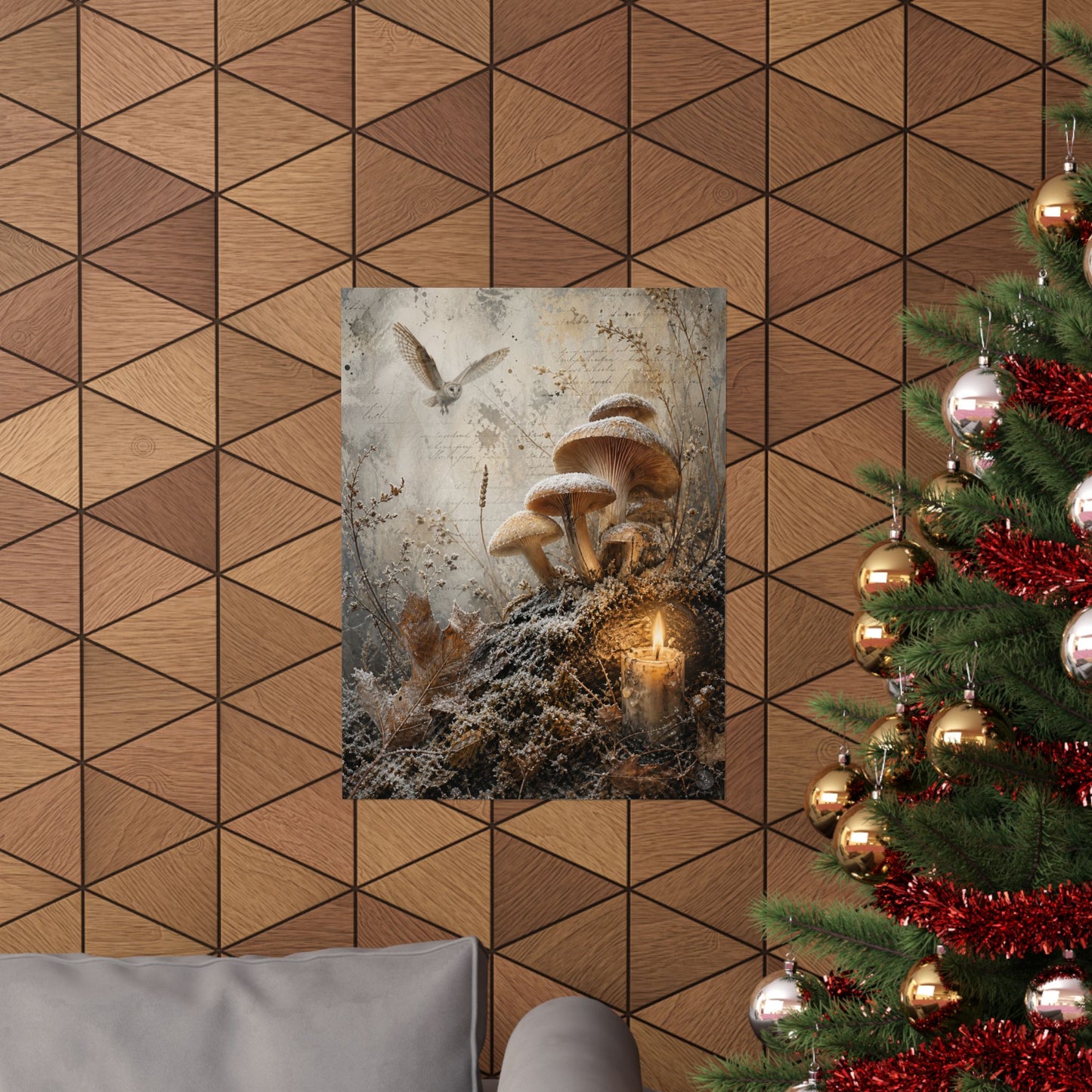Winter Wild Mushrooms Texture Wall Art Print | Elegant Decor