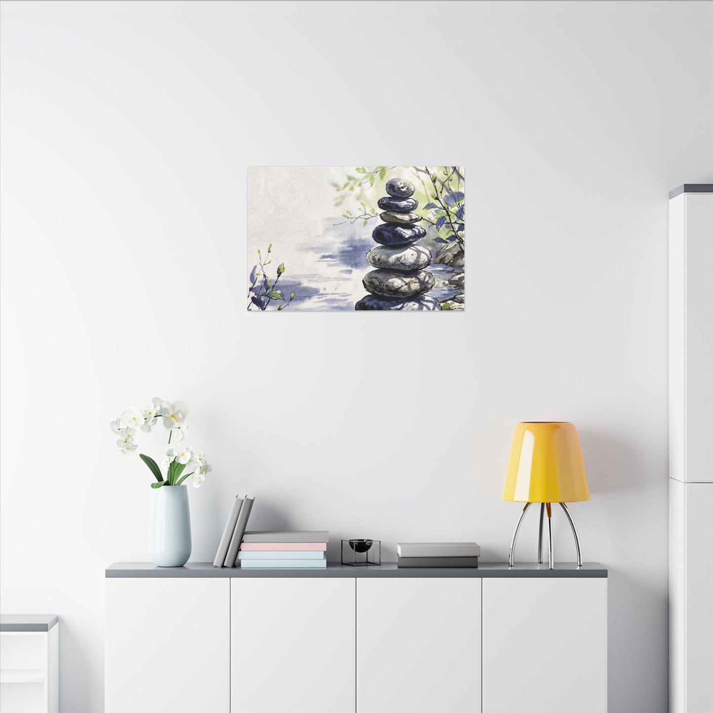 River Stones Sumi E Canvas Art | Serene Zen Art