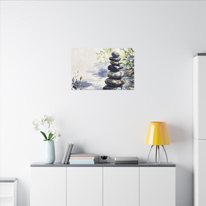 River Stones Sumi E Canvas Art | Serene Zen Art