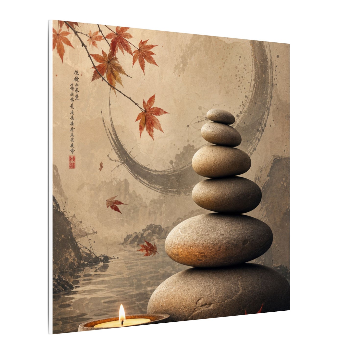 Japandi River Stones in Candlelight | Japanese Pattern Canvas Art