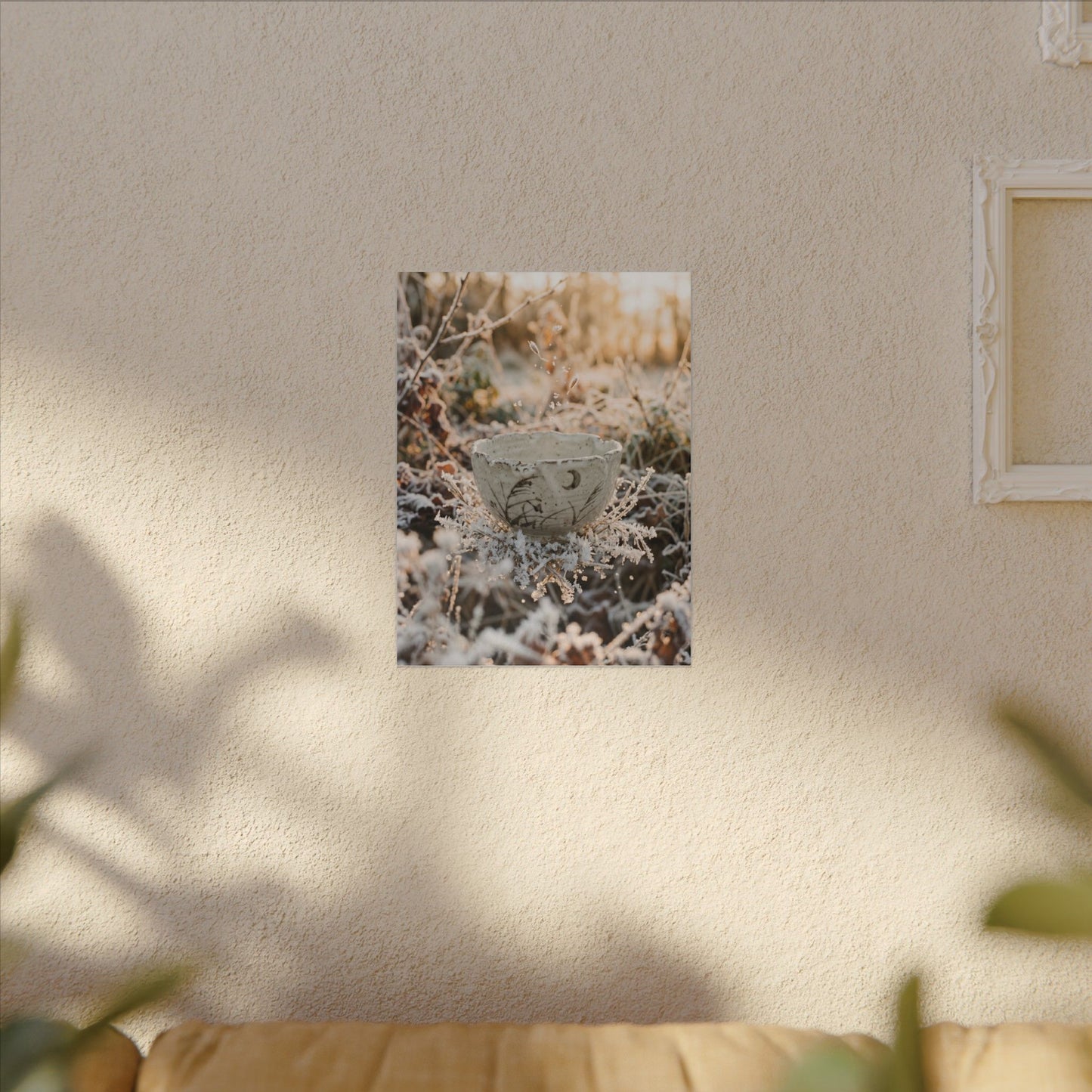 Japandi Ceramic Bowl in Golden Hour | Japanese Pattern Canvas Art