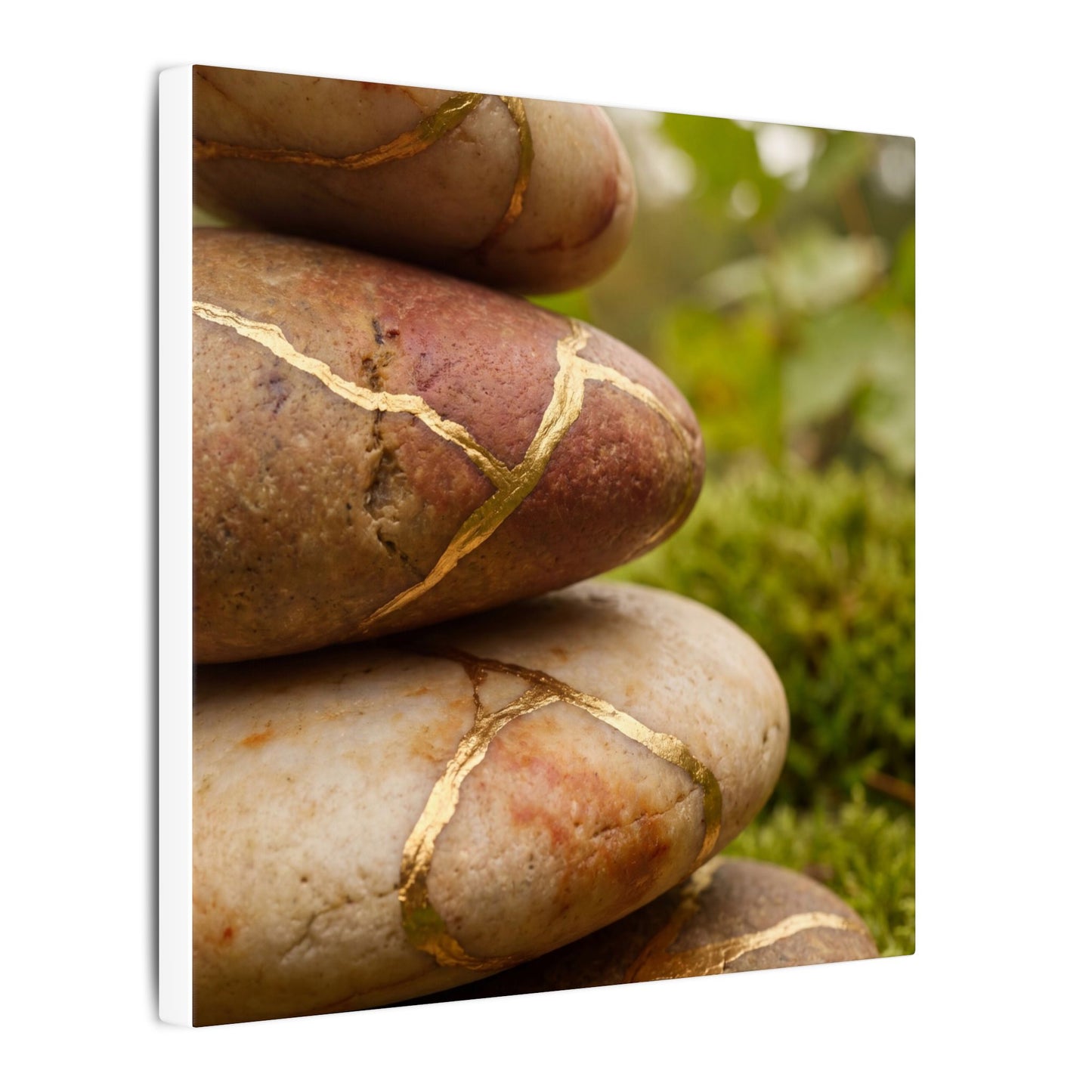 River Stones Summer Canvas Art | Kintsugi Healing Design