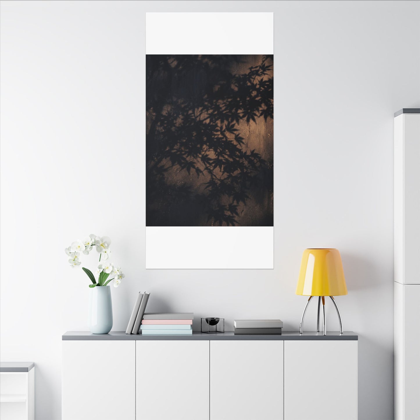 Shadow Play Autumn Canvas Art | Dark Japandi Atmospheric Design