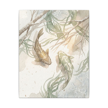 Koi Pond Canvas Art | Winter Japandi Watercolor Art