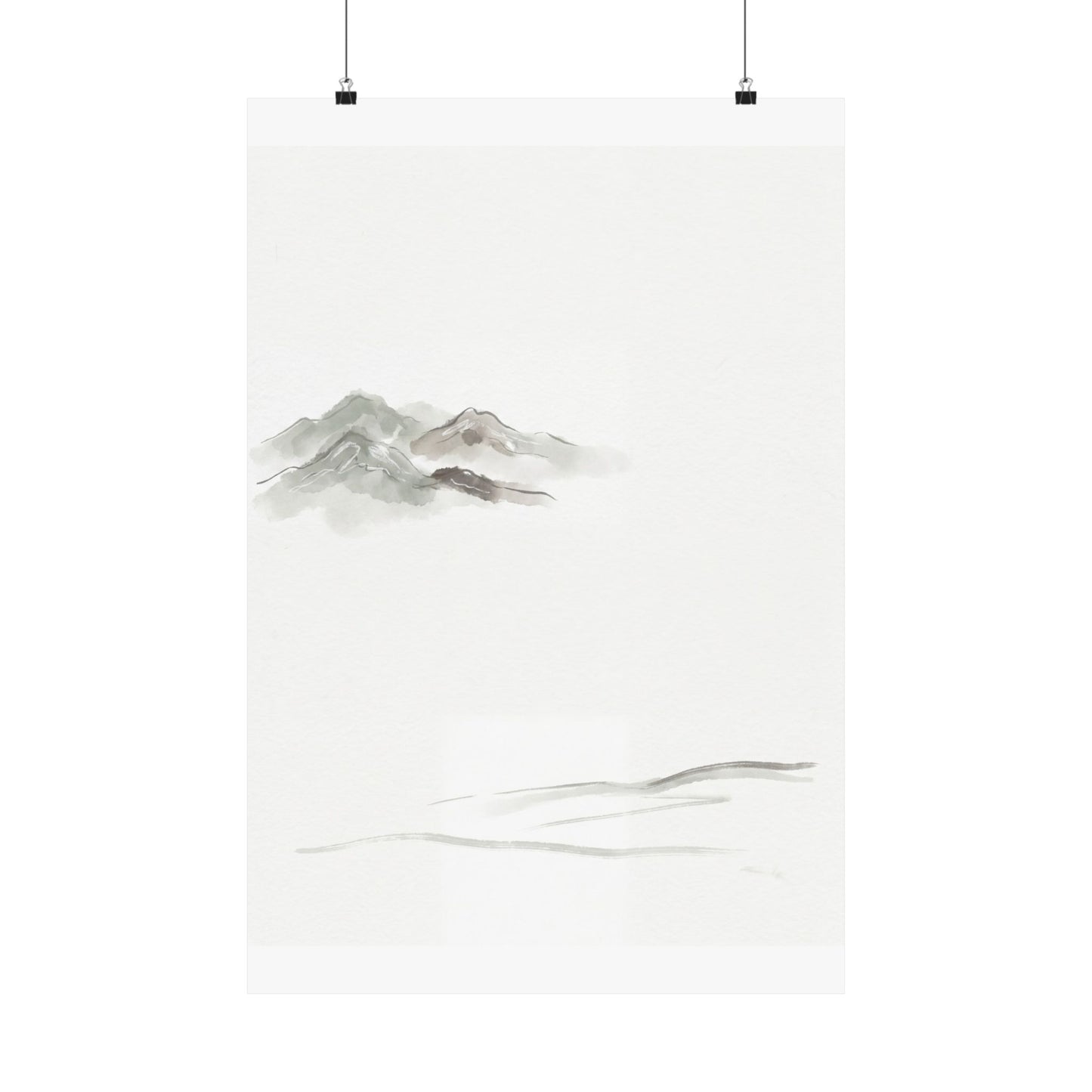 Japandi Mountain Mist in Overcast | Minimal Line Wall Art Print