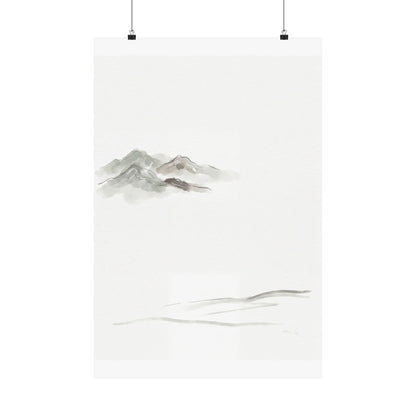 Japandi Mountain Mist in Overcast | Minimal Line Wall Art Print