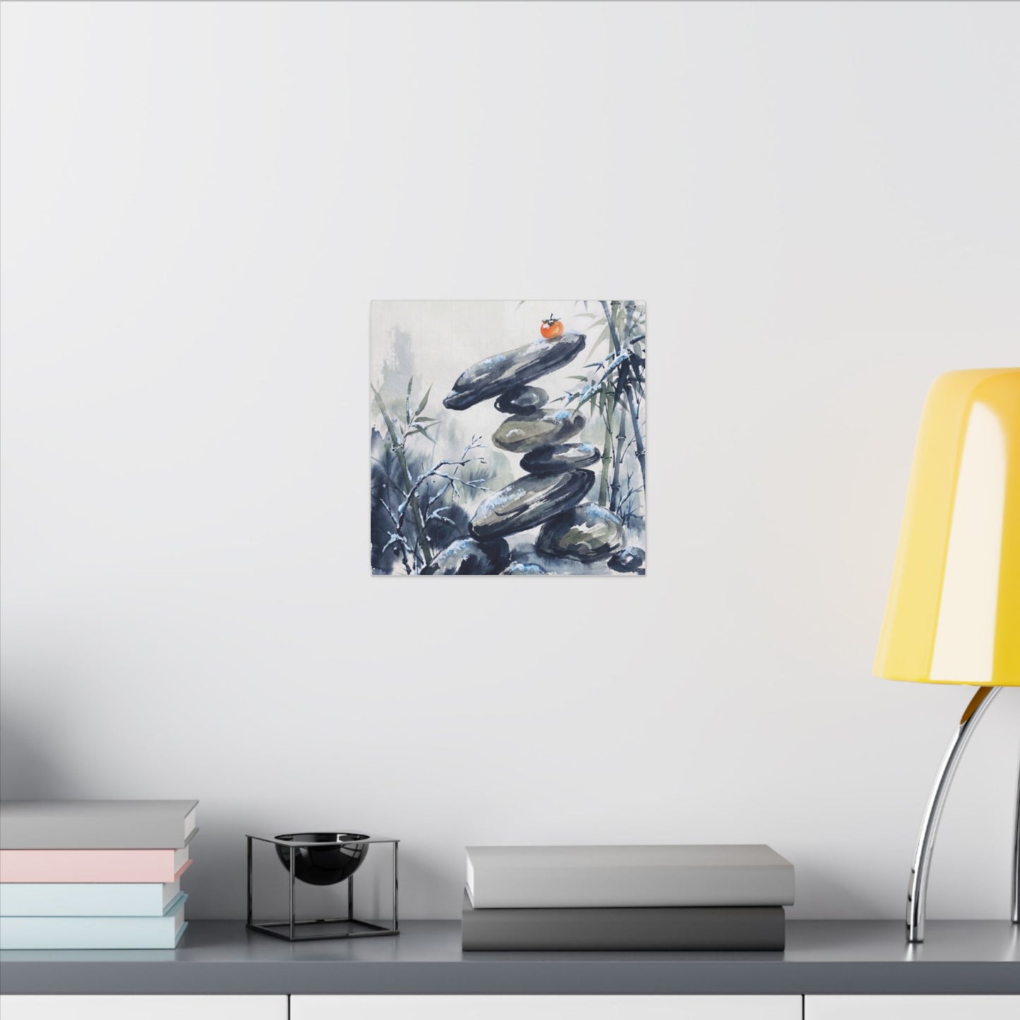 Zen River Stones in Moonlight | Sumi E Canvas Art