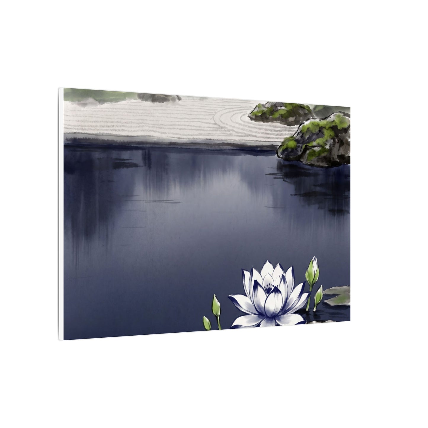 Lotus Flower Karesansui Canvas Art | Tranquil Zen Art