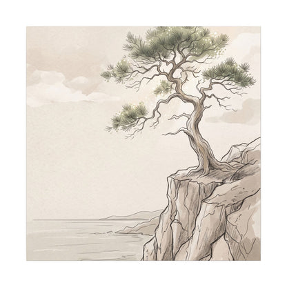 Japandi Pine Tree in Dappled | Minimal Line Canvas Art