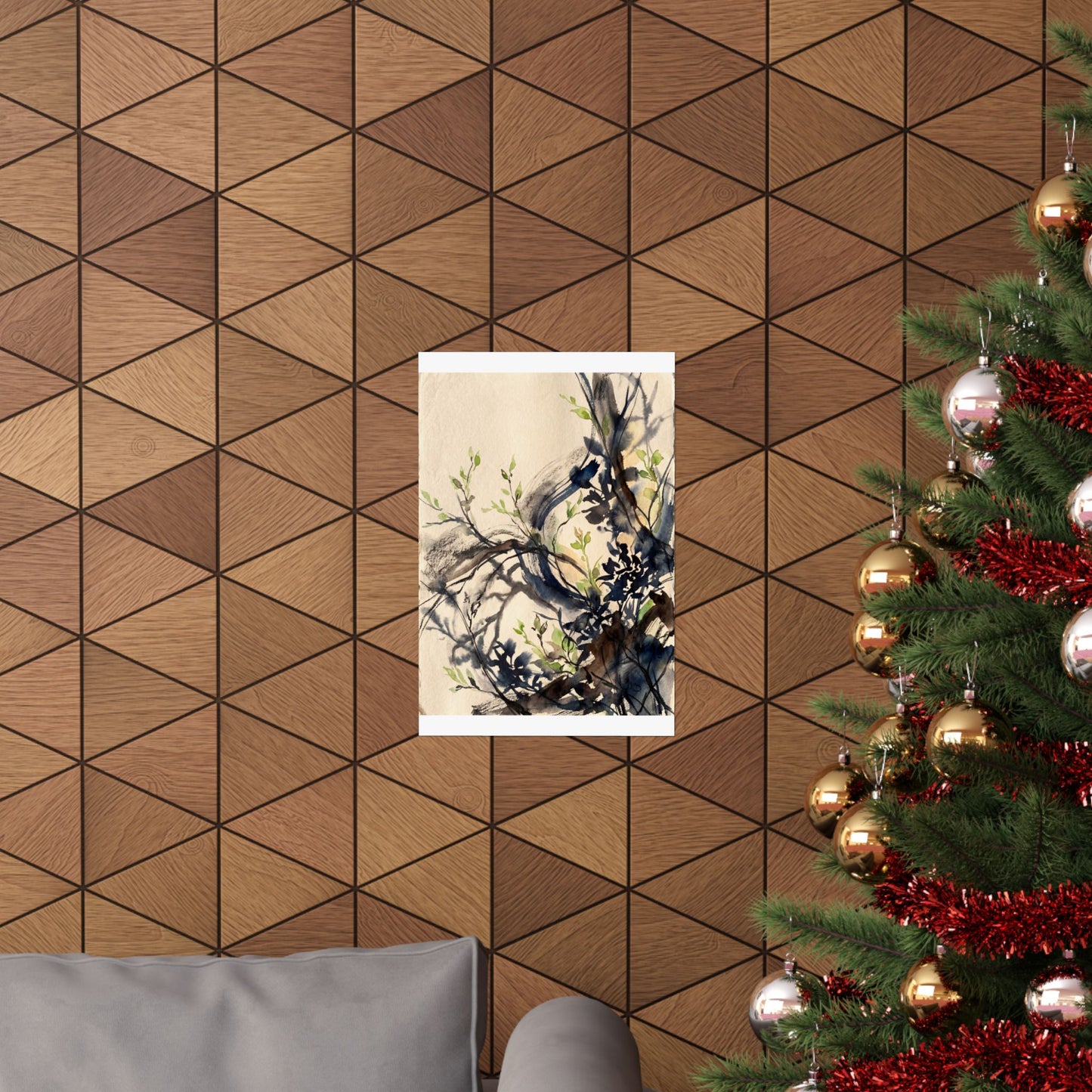 Shadow Play Wall Art Print | Spring Dark Japandi Charcoal Ink Art