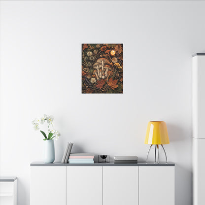 Autumn Dried Flowers Mushroom Illustration Canvas Art | Earthy Decor