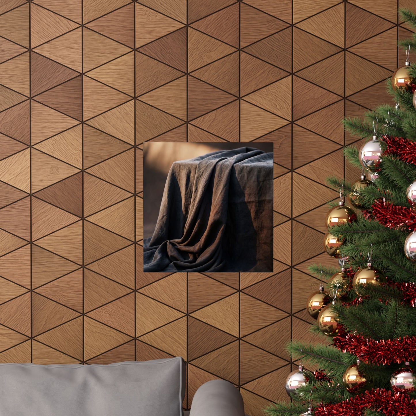 Dark Japandi Silk Drape in Golden Hour | Shadow Zen Wall Art Print