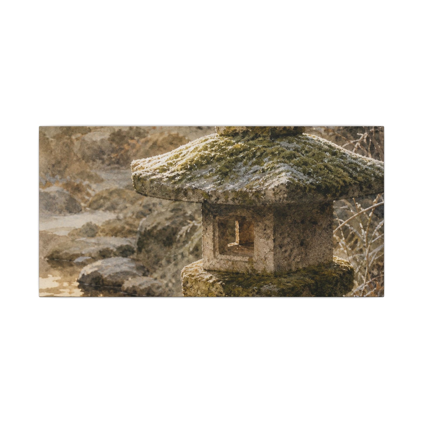 Winter Stone Lantern Watercolor Canvas Art | Earthy Decor