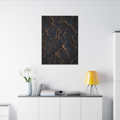 Cracked Earth Moody Minimal Canvas Art | Luxurious Dark Japandi Art