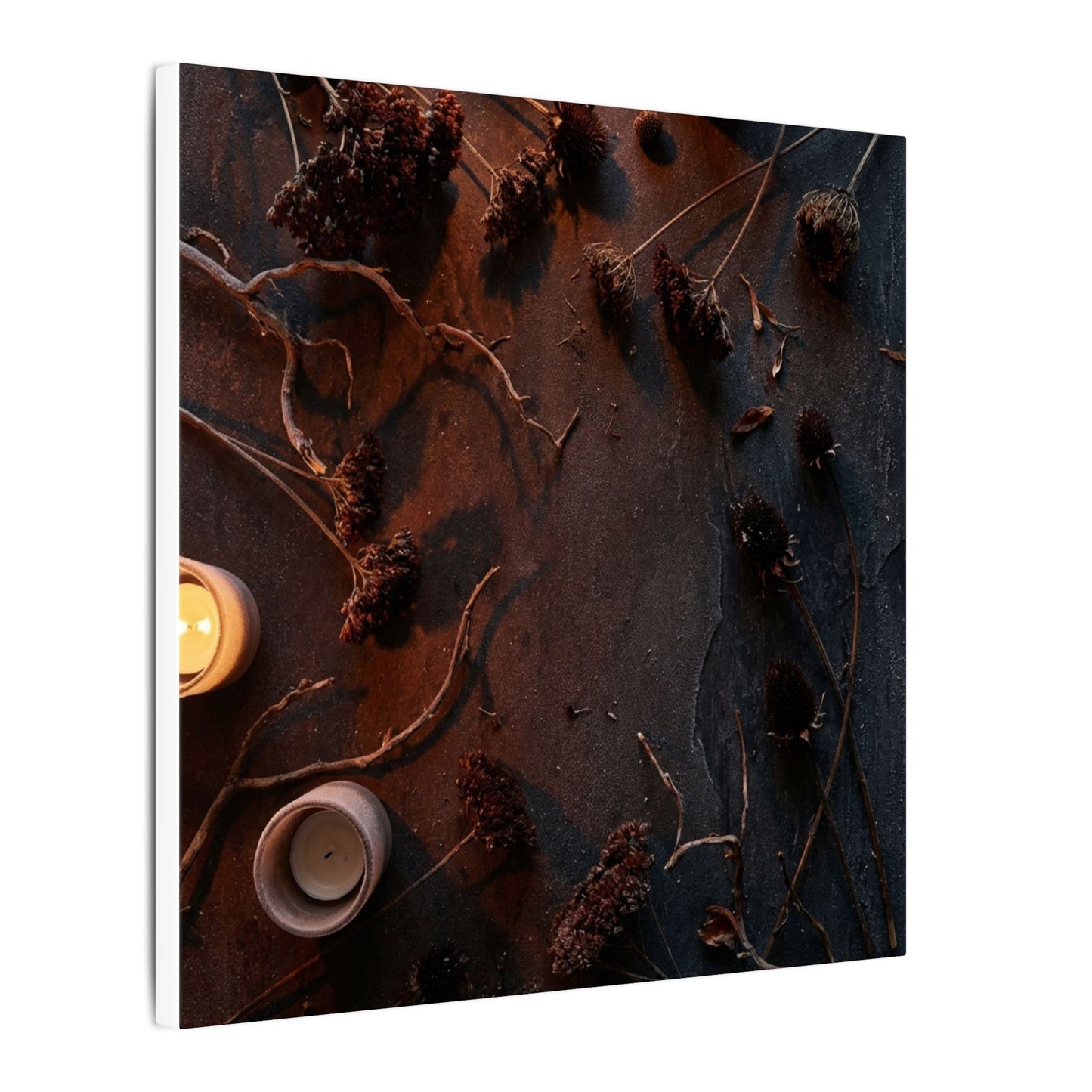 Dried Flowers Canvas Art | Winter Dark Japandi Moody Minimal Art