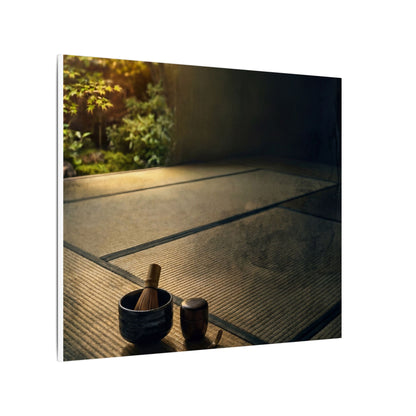 Dark Japandi Tea Ceremony in Golden Hour | Dark Texture Canvas Art