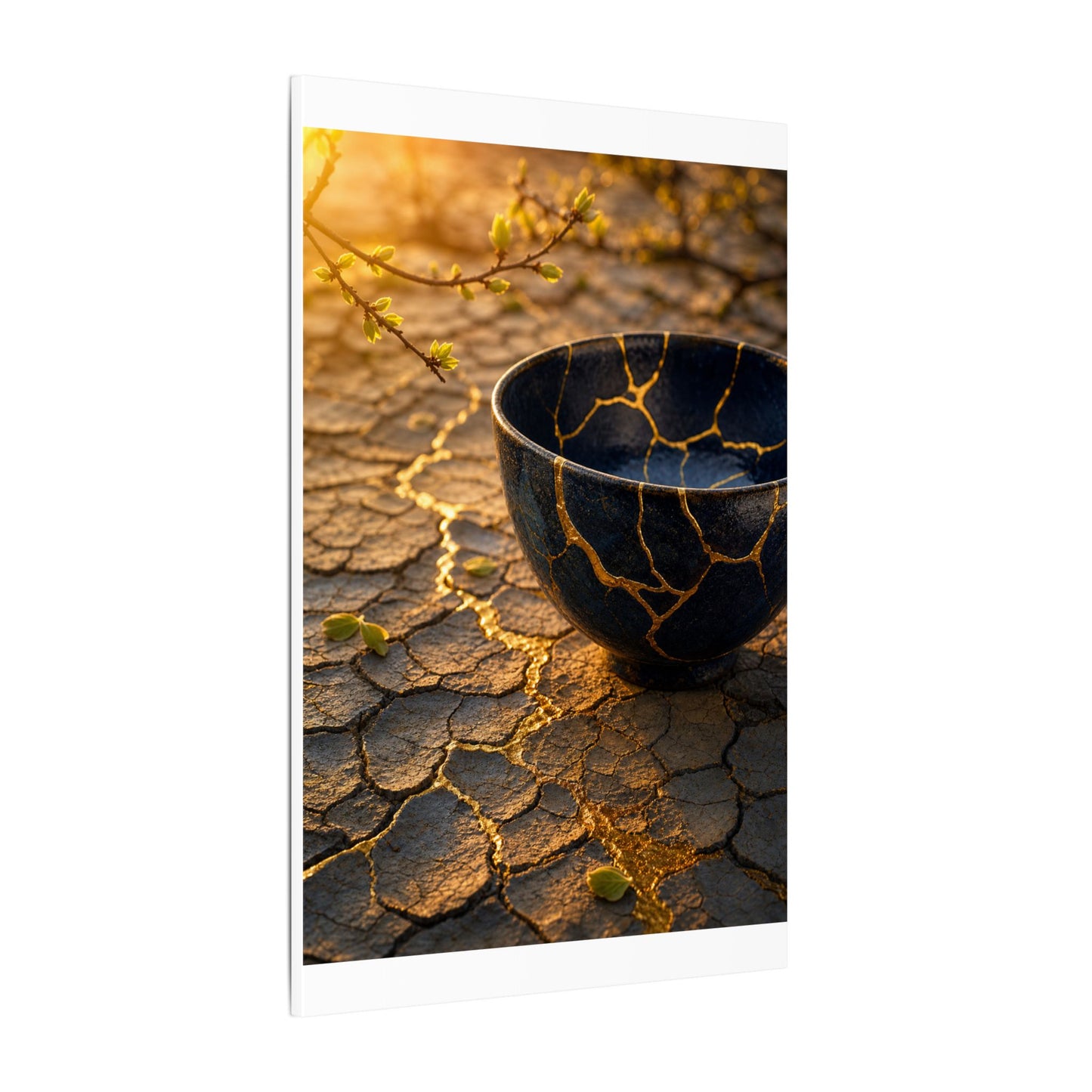 Golden Hour Cracked Earth Canvas Art - Kintsugi Fukinsei