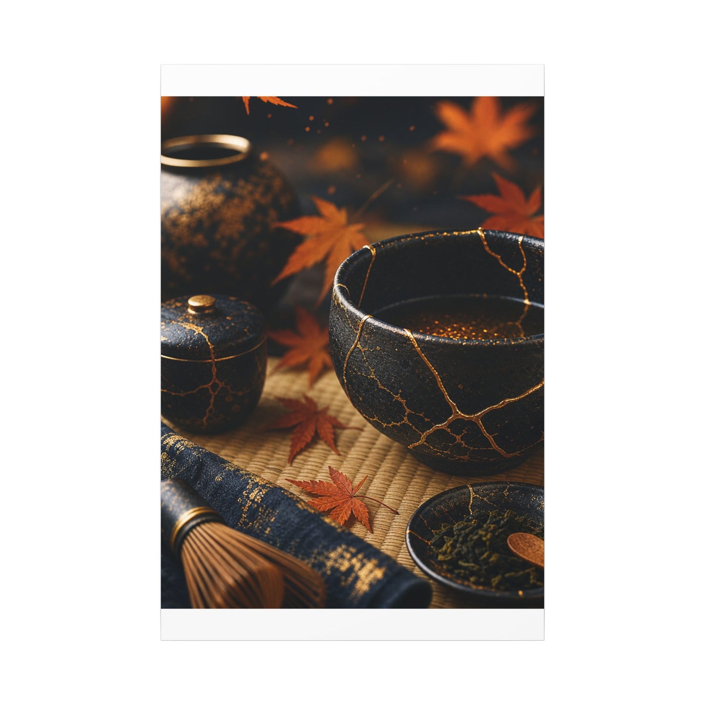 Seijaku Tea Ceremony Canvas Art - Kintsugi Gold Repair