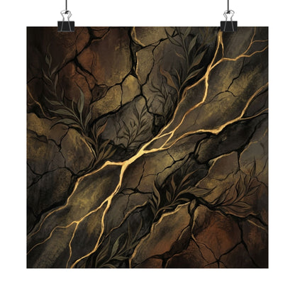 Bold Cracked Earth Wall Art Print - Charcoal Ink Dark Japandi