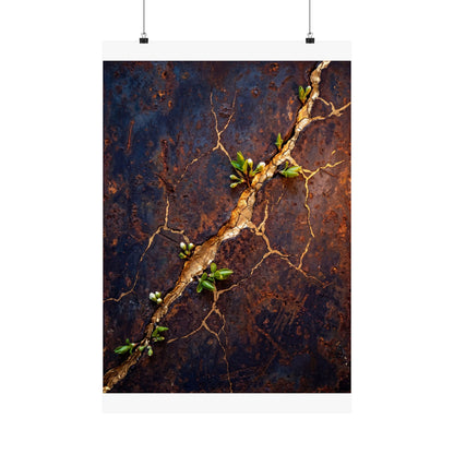 Shibui Rust Patina Wall Art Print - Kintsugi Gold Vein
