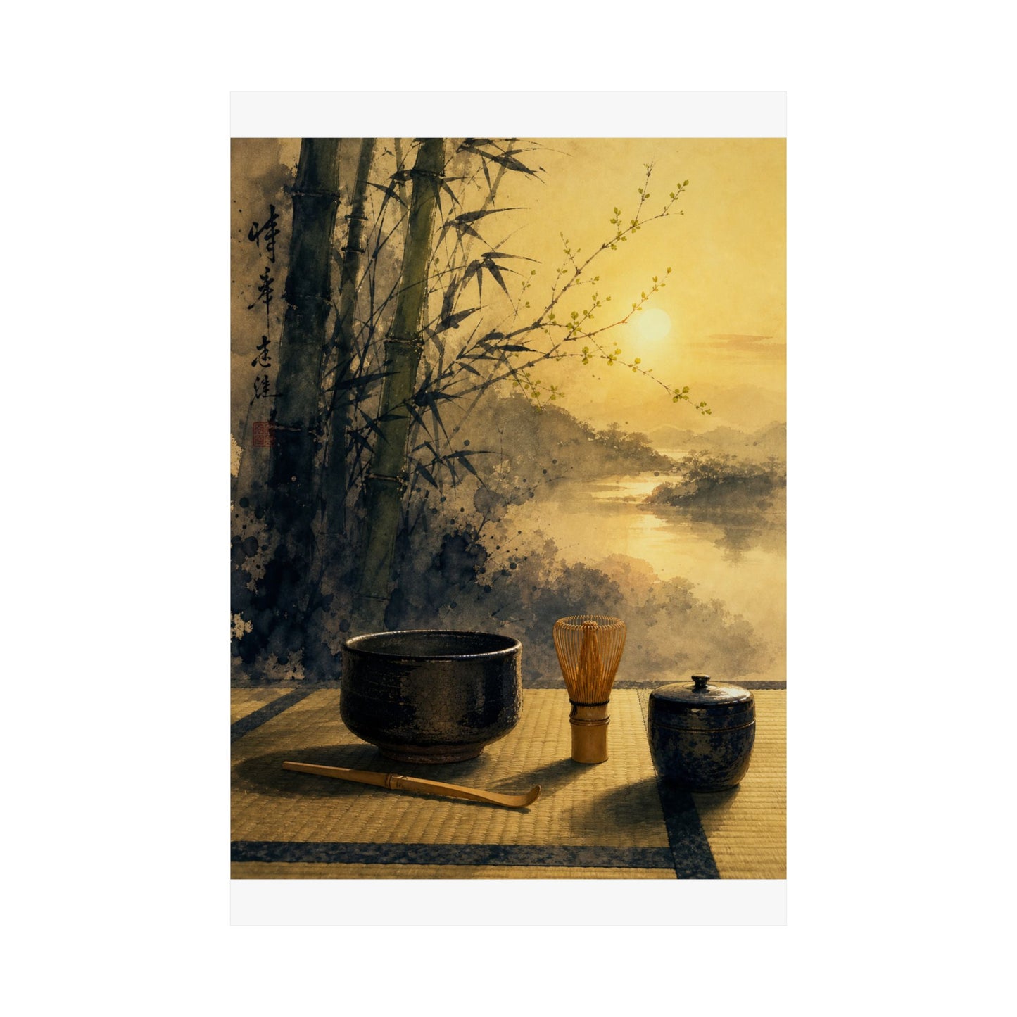 Shibui Tea Ceremony Wall Art Print - Zen Sumi E