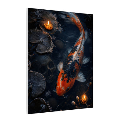 Koi Pond Canvas Art | Winter Dark Japandi Shadow Zen Art