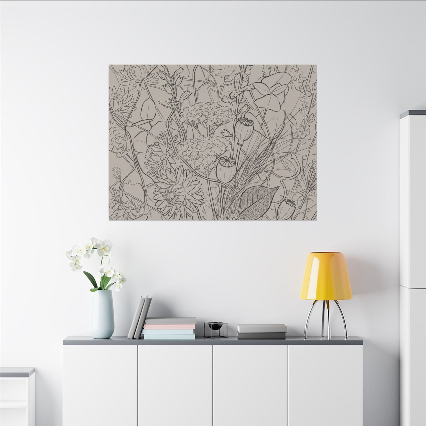Summer Dried Flowers Minimal Line Canvas Art | Elegant Decor