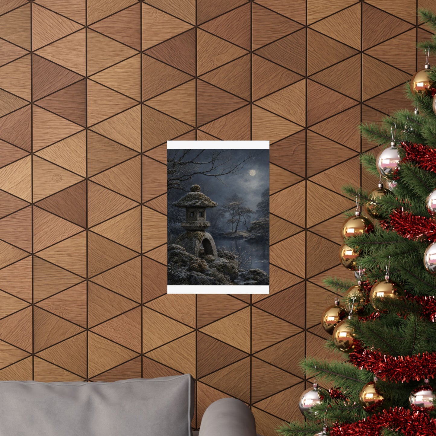 Winter Stone Lantern Japanese Pattern Wall Art Print | Earthy Decor