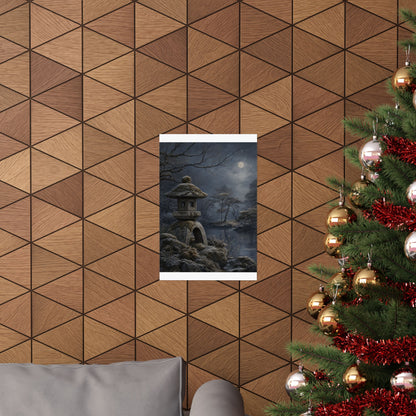 Winter Stone Lantern Japanese Pattern Wall Art Print | Earthy Decor
