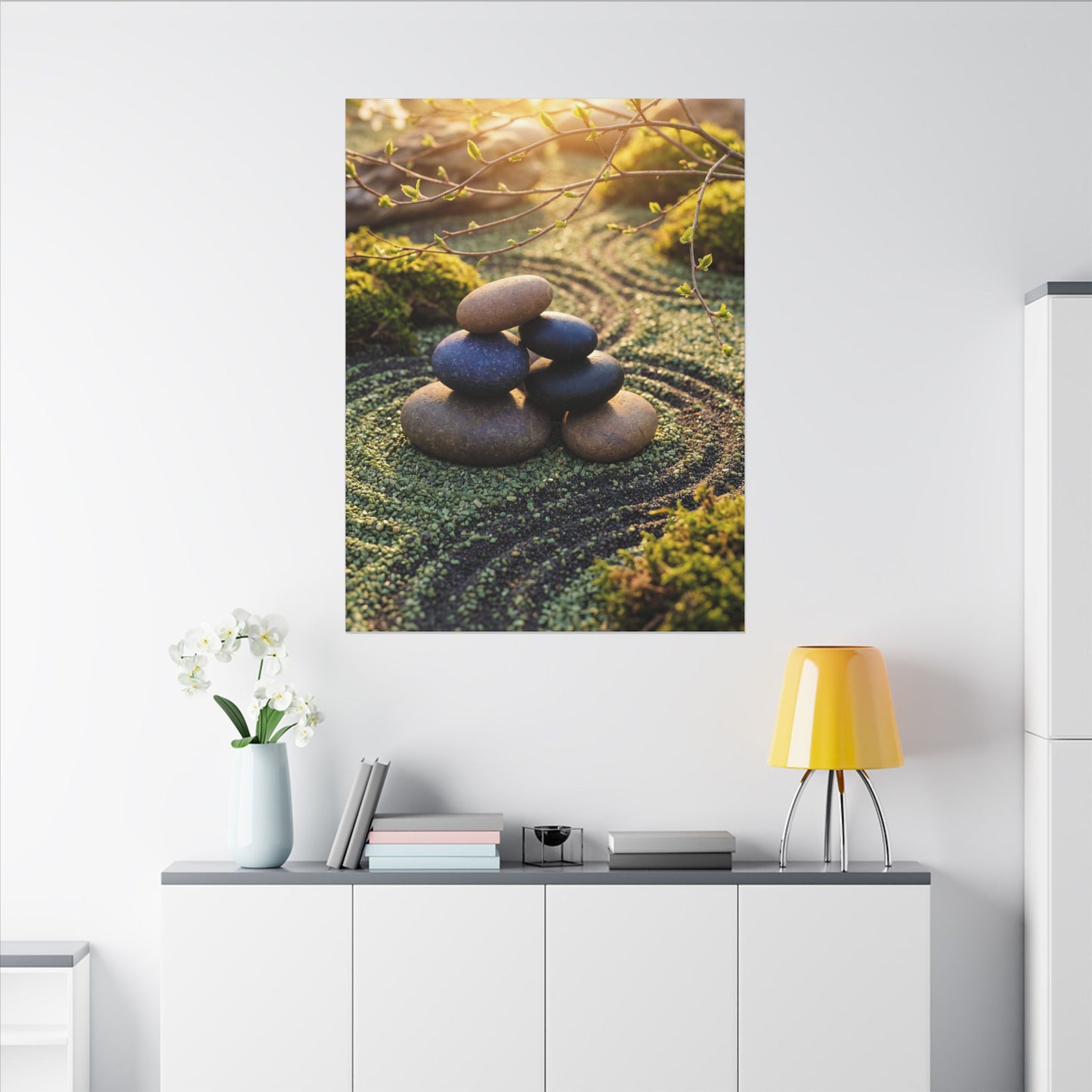 Zen River Stones in Golden Hour | Karesansui Canvas Art