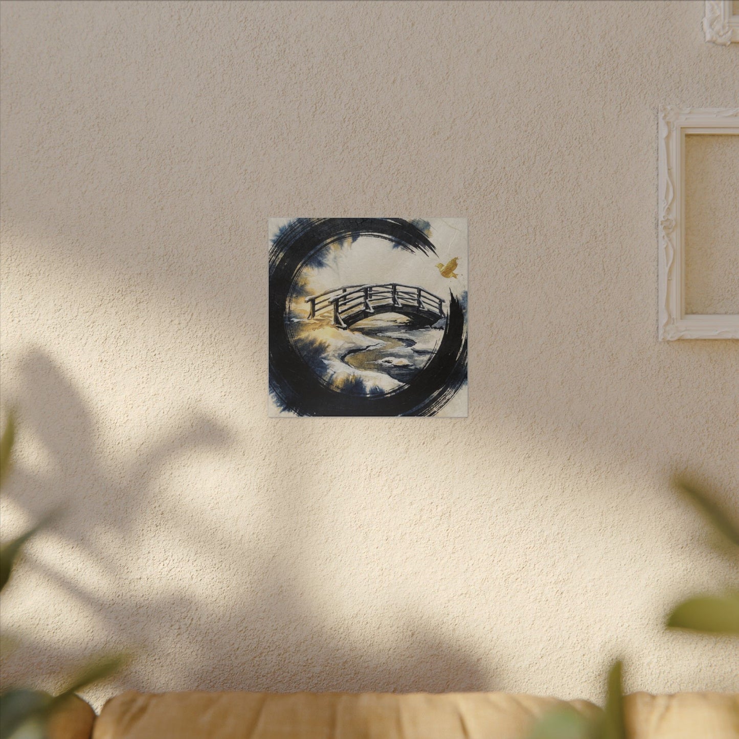 Winter Wooden Bridge Enso Canvas Art | Serene Decor