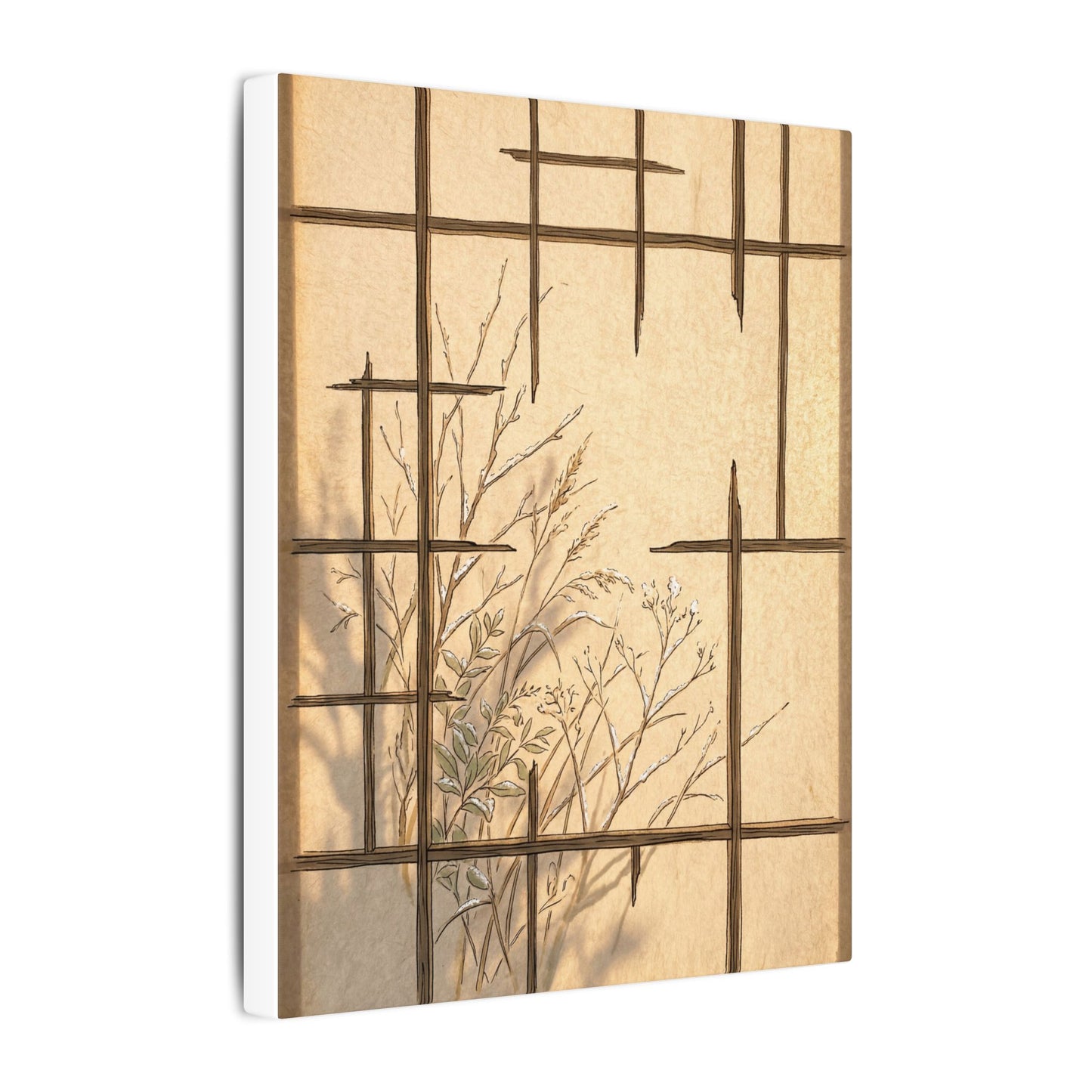 Shoji Screen Canvas Art | Winter Japandi Minimal Line Art