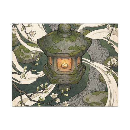 Zen Stone Lantern in Candlelight | Ukiyo E Inspired Canvas Art