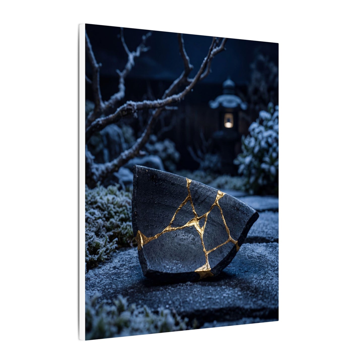 Moonlit Garden Winter Canvas Art | Kintsugi Artful Design