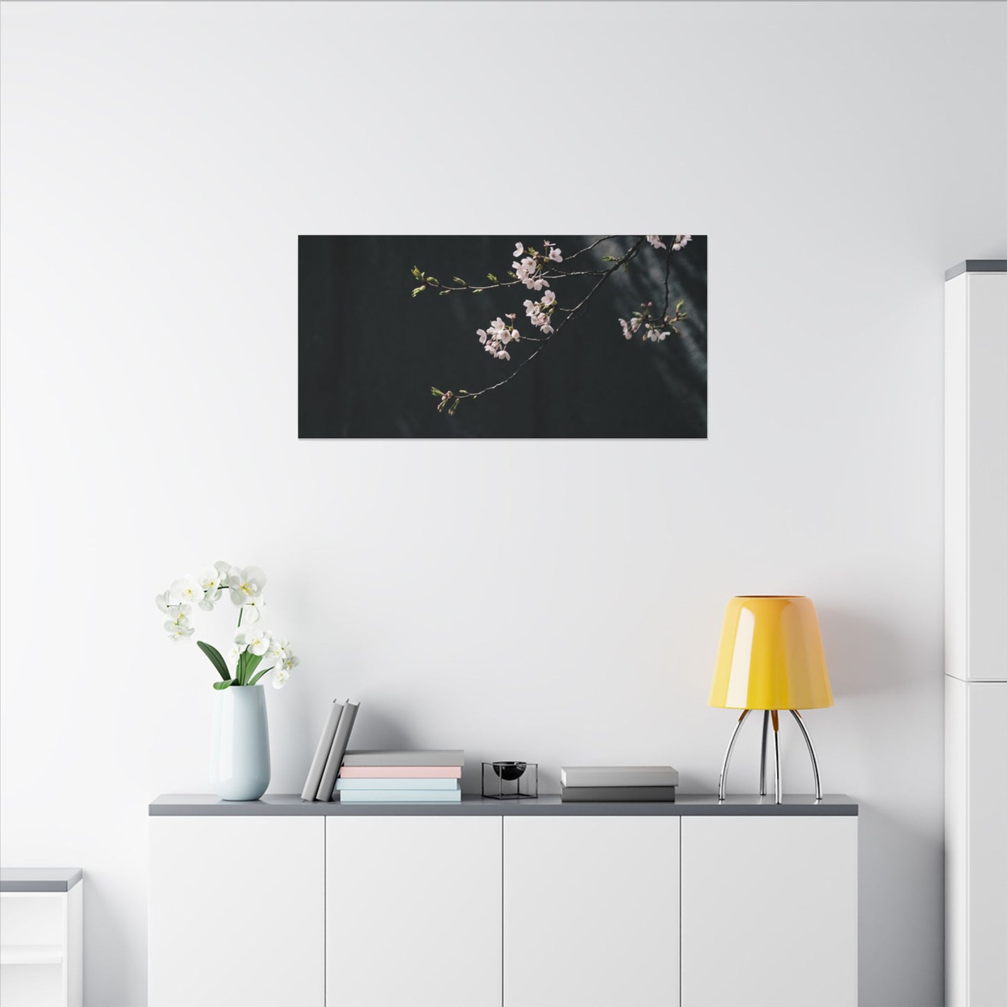 Cherry Blossom Spring Canvas Art | Dark Japandi Sophisticated Design