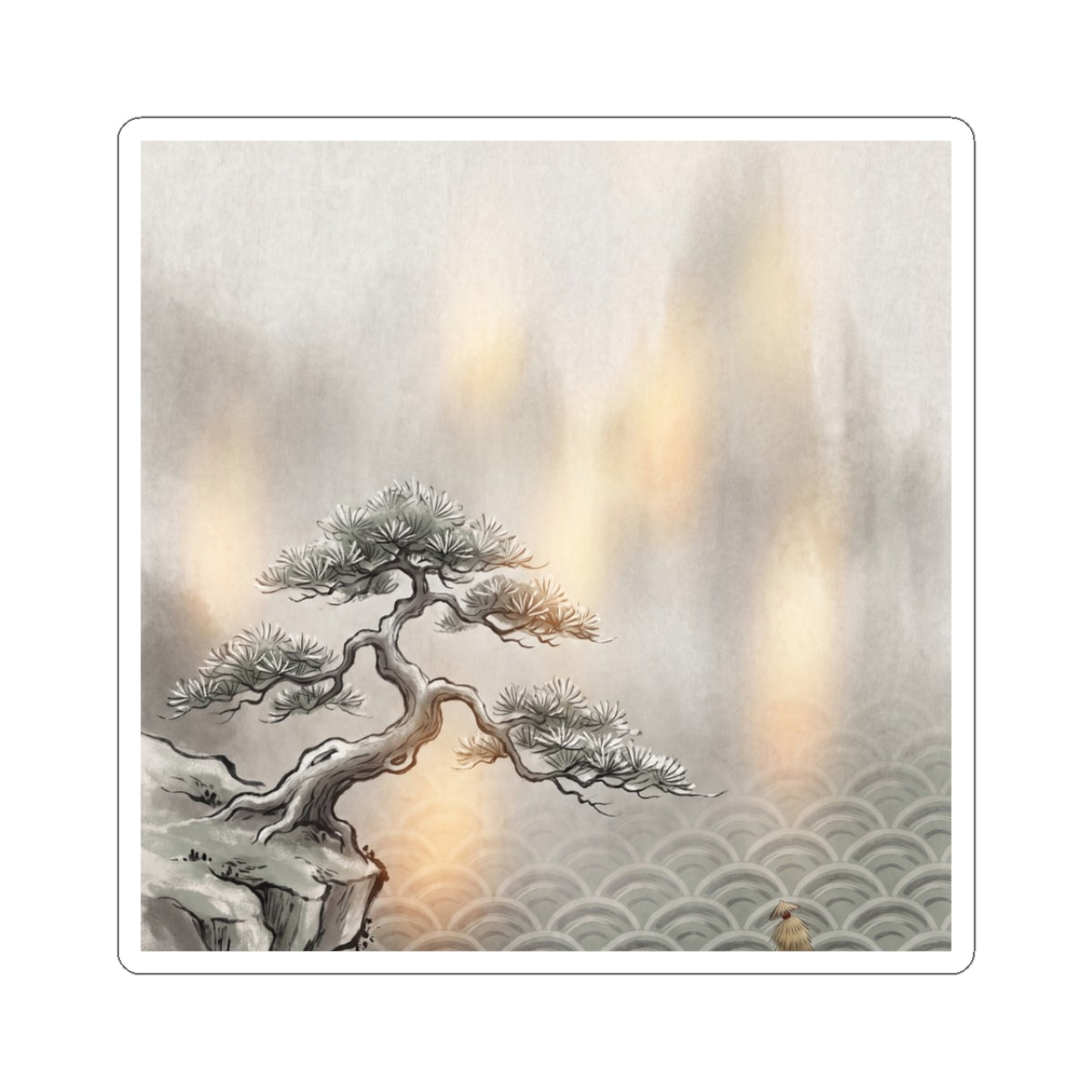 Warm Pine Tree Sticker - Japanese Pattern Japandi