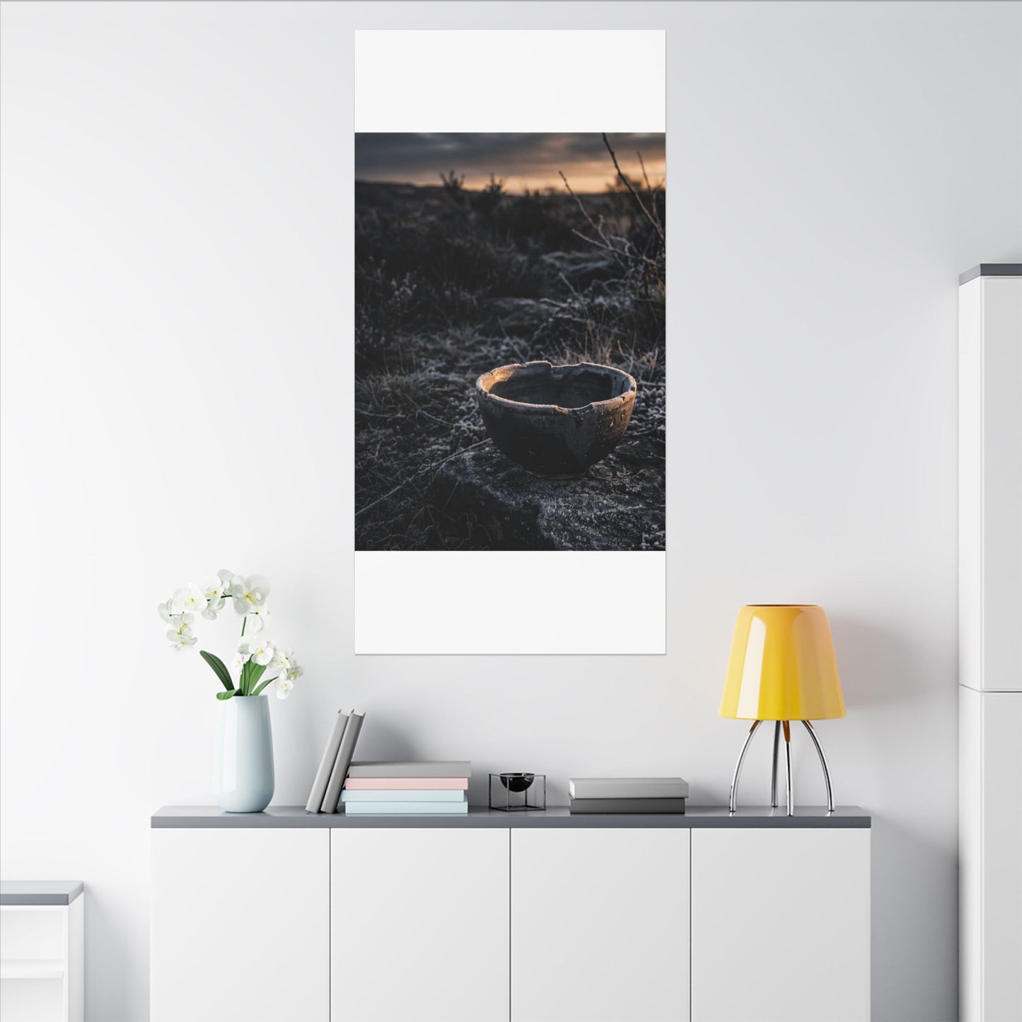 Kanso Ceramic Bowl Canvas Art - Dark Japandi Dark Texture