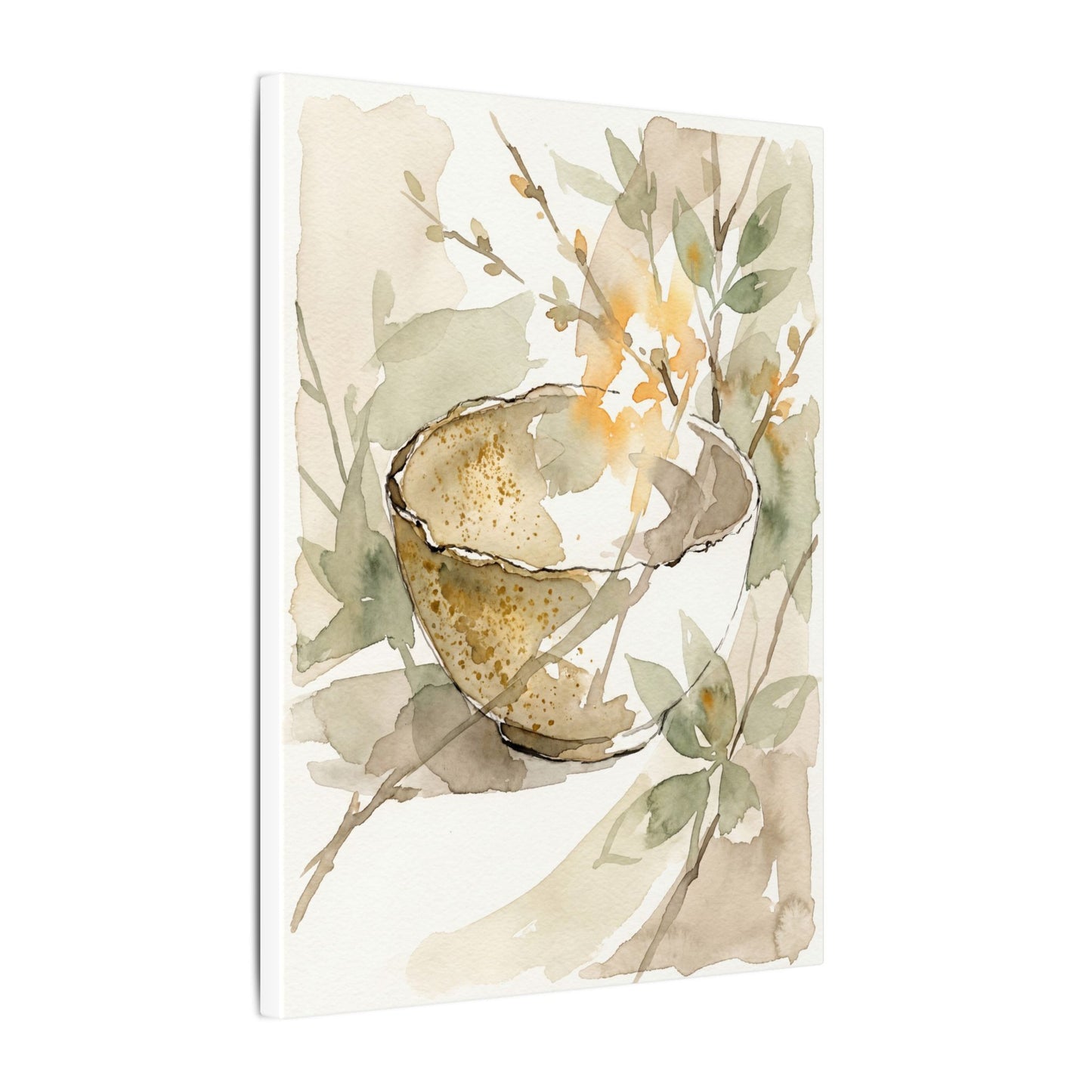 Spring Ceramic Bowl Watercolor Canvas Art | Neutral Decor