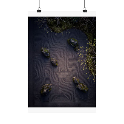Rock Garden Shadow Zen Wall Art Print | Atmospheric Dark Japandi Art