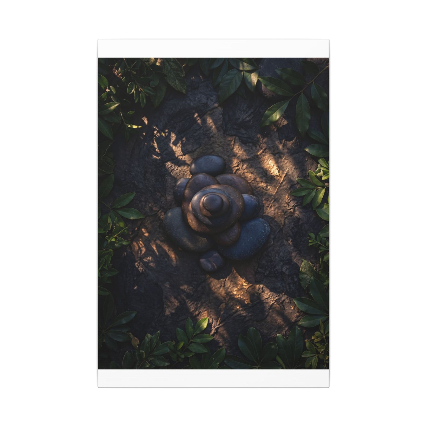 Ma River Stones Canvas Art - Dark Japandi Dark Texture