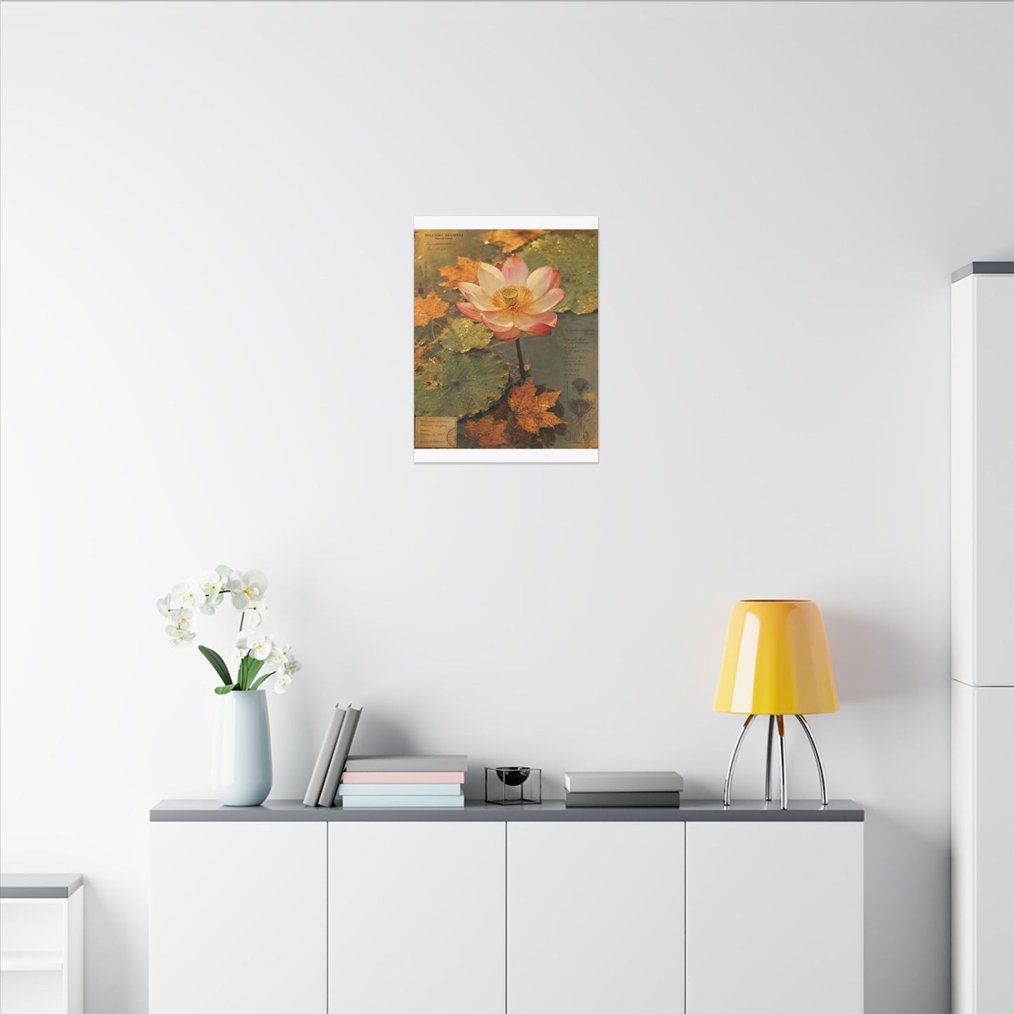 Autumn Lotus Flower Herbarium Canvas Art | Rustic Decor