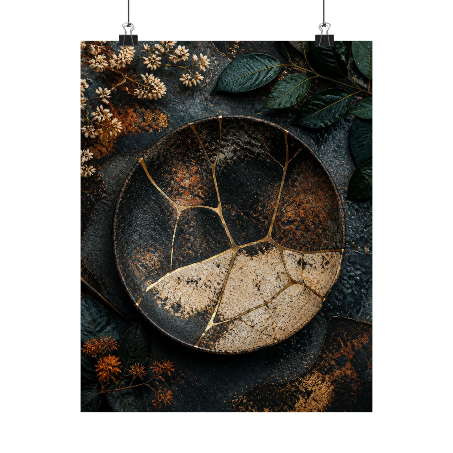 Kintsugi Rust Patina in Dawn | Gold Repair Wall Art Print