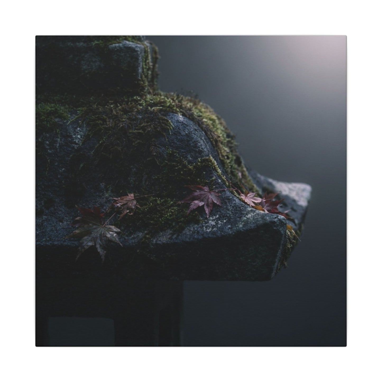 Stone Lantern Moody Minimal Canvas Art | Sophisticated Dark Japandi Art